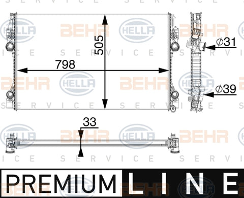 BEHR RADIATOR Fits PORSCHE PANAMERA 970 09-16 8MK 376 755-671/8MK376755671